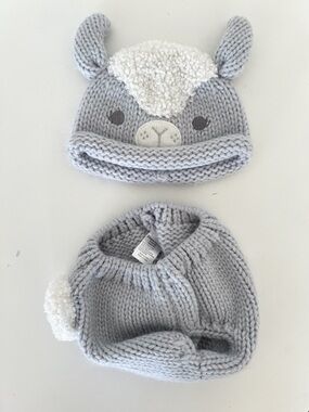 Cool Gray Knit Lamb Baby Hat and Diaper Cover Set